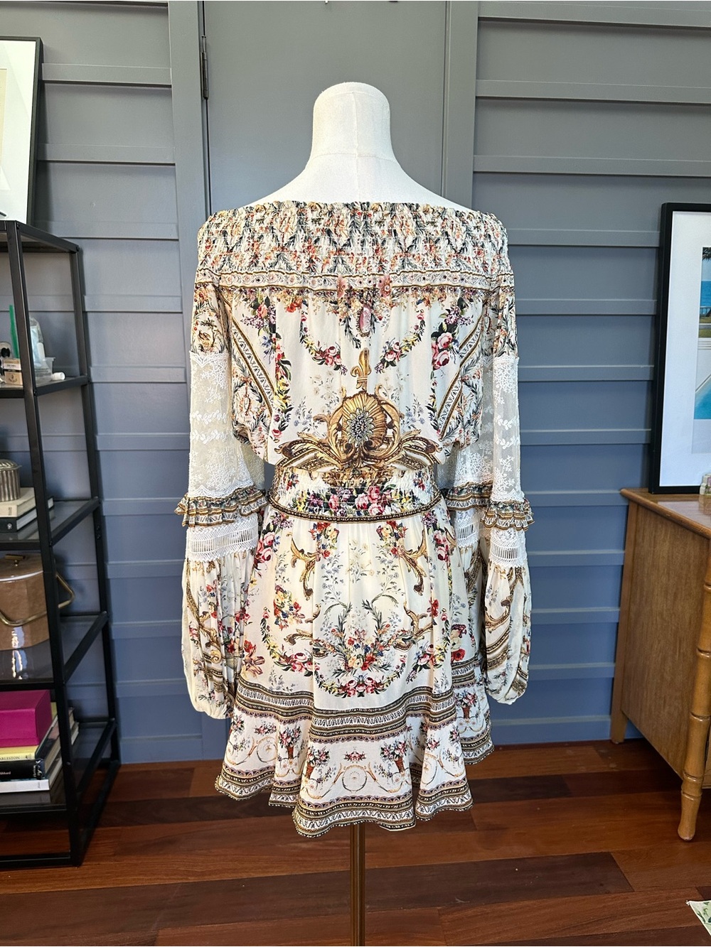 Camilla Olympe Off-Shoulder Smocked Long Sleeve Silk Mini Dress - Women S - Picture 8 of 11
